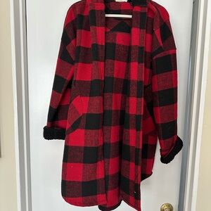 Plaid Red and Black Women's Coat